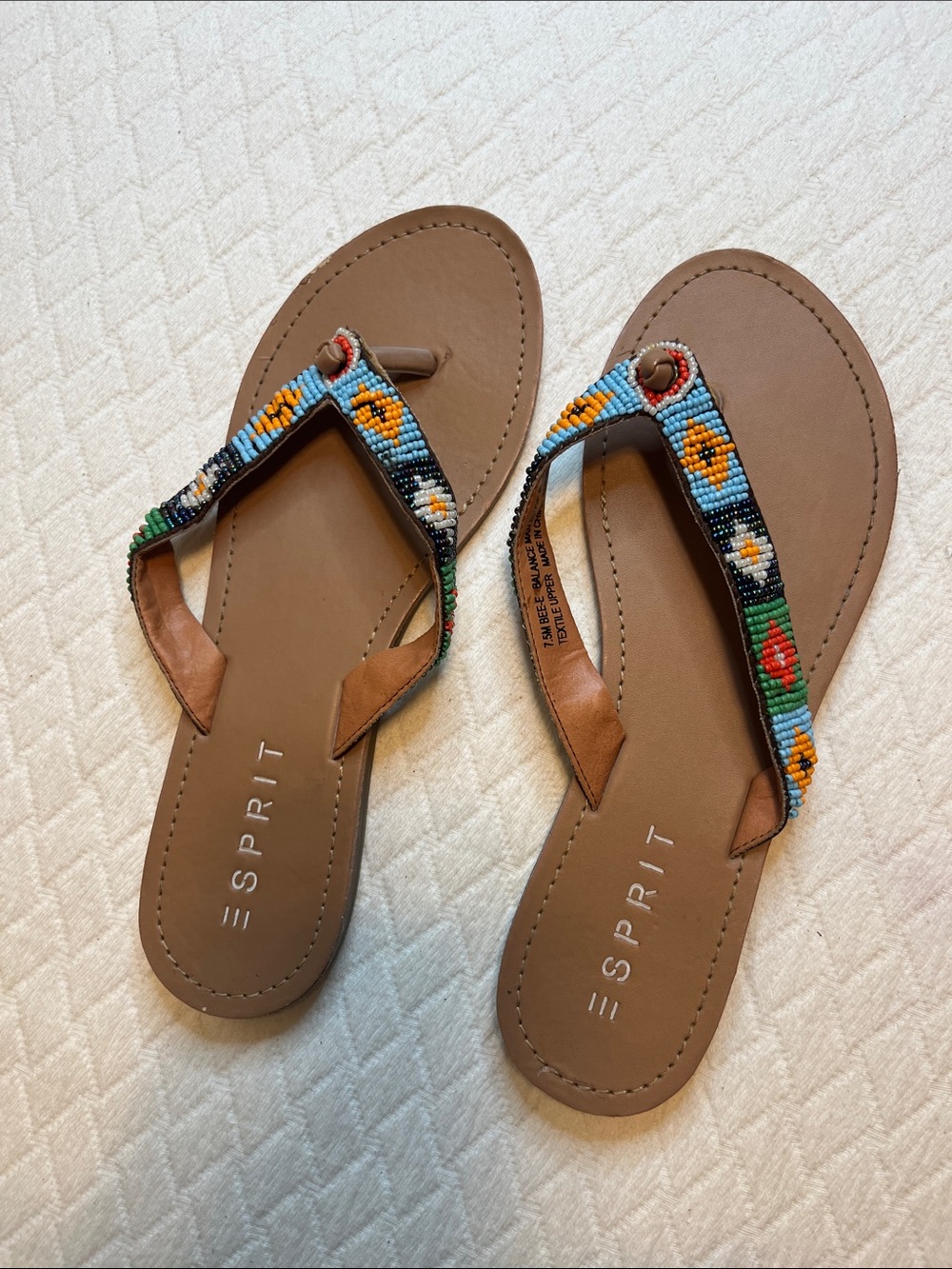 Esprit Brown Sandals with Multicolor Beaded Floral Straps, w 7.5